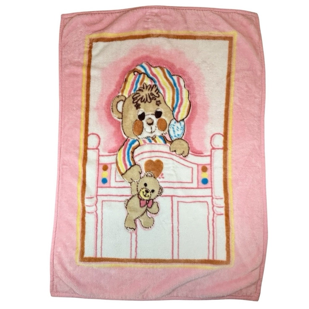 Sleepy Teddy Bear Baby Crib Blanket Pink Acrylic Plush Sherpa Nursery Toddler